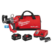 Milwaukee M18 FUEL high torque impact wrench with red carrying bag, two batteries, charger, and ONE-KEY wireless connectivity