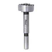 Freud Forstner bit with cylindrical steel shaft and wide cutting head for drilling flat-bottomed holes.