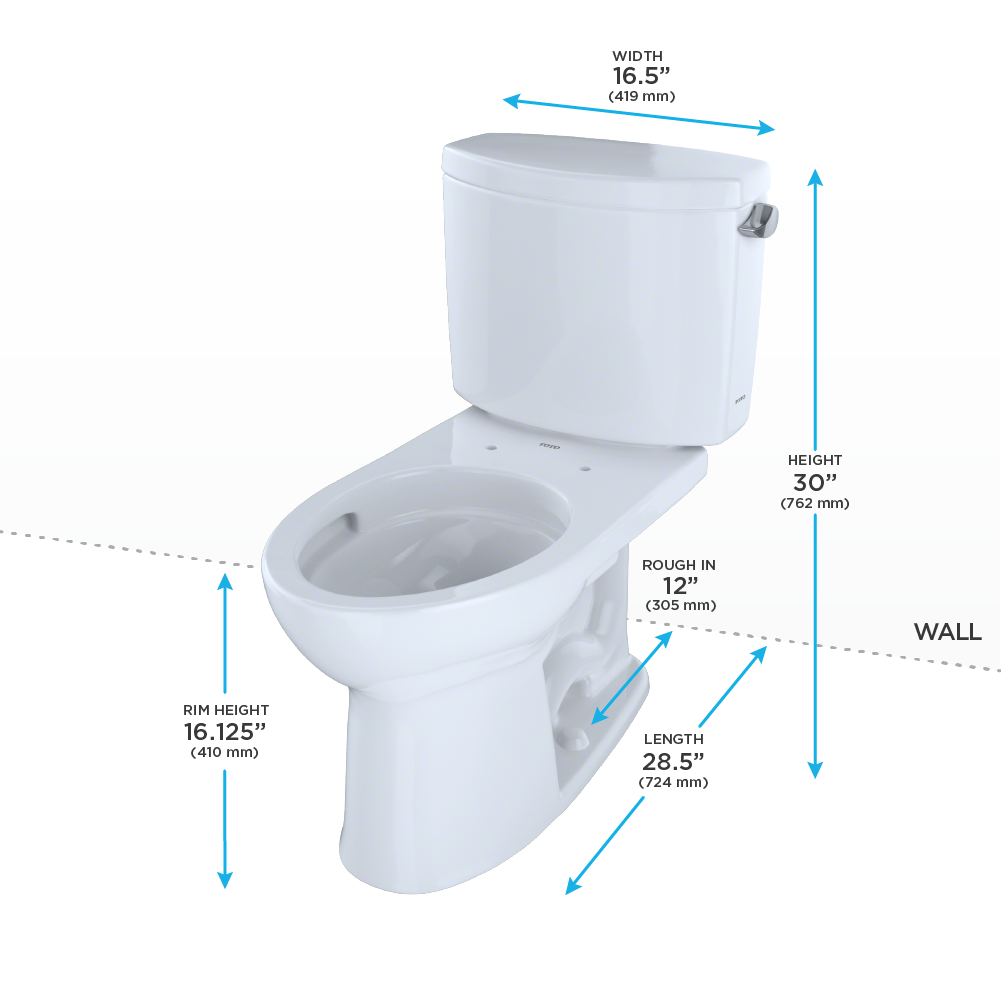 Toto Drake II Two Piece Elongated Universal Height Toilet with CEFIONTECT and Right Hand Lever 1.28 GPF Less Seat in Cotton White