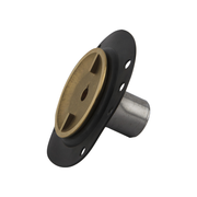 Water closet diaphragm assembly with brass disc, black rubber backing, and metal valve stem with mounting holes.
