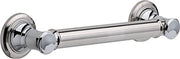 Chrome cylindrical grab bar with decorative round flanges on each end, mounted horizontally.