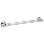 Chrome grab bar with decorative circular mounting flanges on each end, 24 inches long.