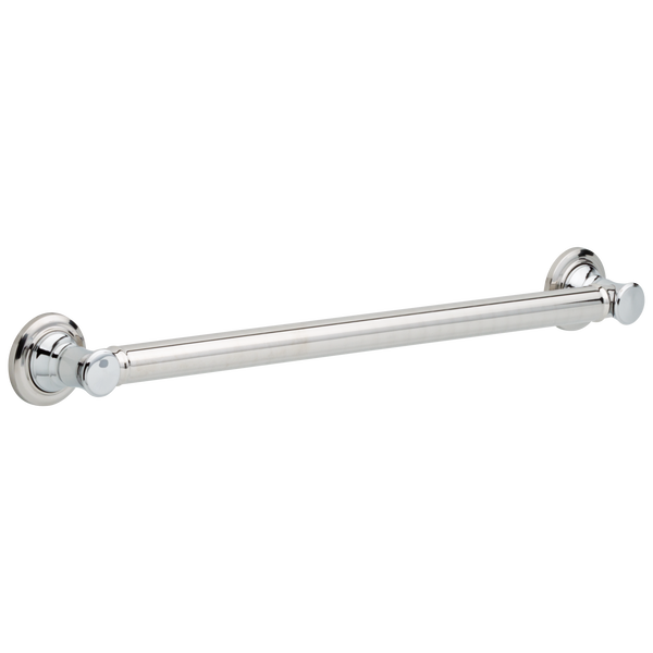 Chrome grab bar with decorative circular mounting flanges on each end, 24 inches long.
