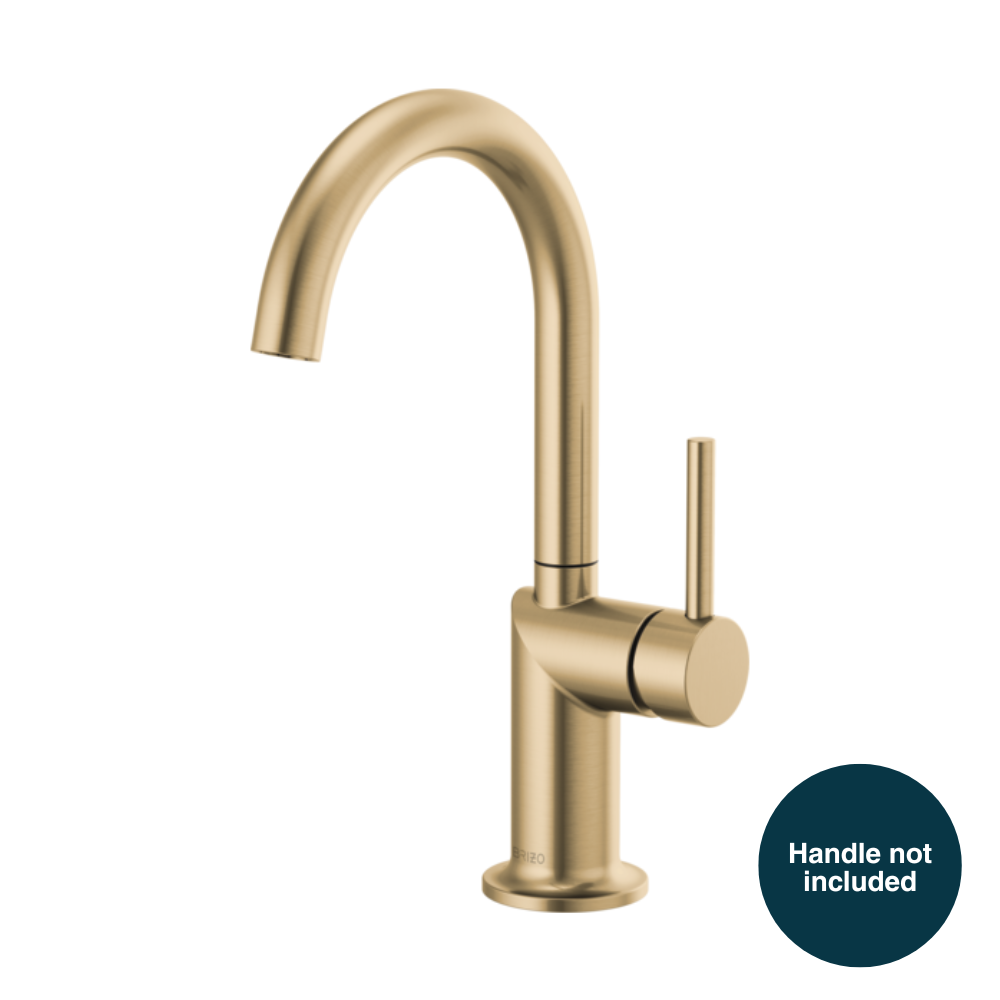 Luxe gold bar faucet with curved arc spout and single control lever opening, handle not included.
