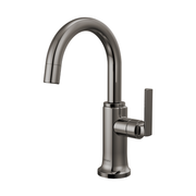 Black onyx beverage faucet with curved arc spout and single lever handle.