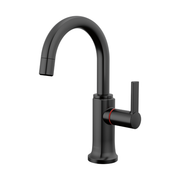Matte black instant hot faucet with curved arc spout and single lever handle.