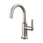 Stainless steel instant hot faucet with curved arc spout and single lever handle.
