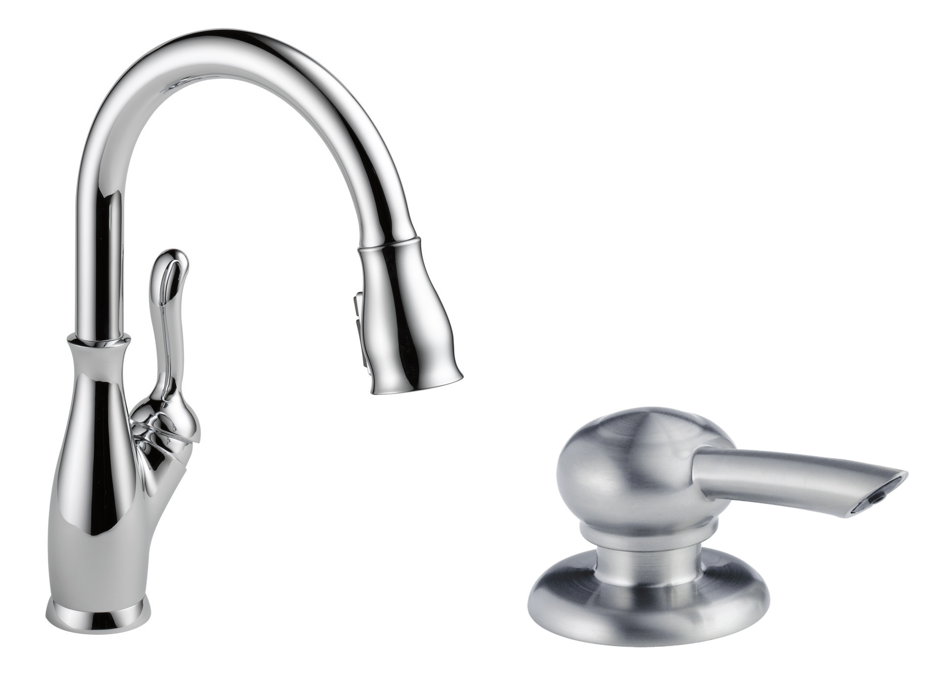Delta Leland Single Handle Pull-Down Kitchen Faucet with ShieldSpray Technology and Soap and Loation Dispenser in Chrome Finish