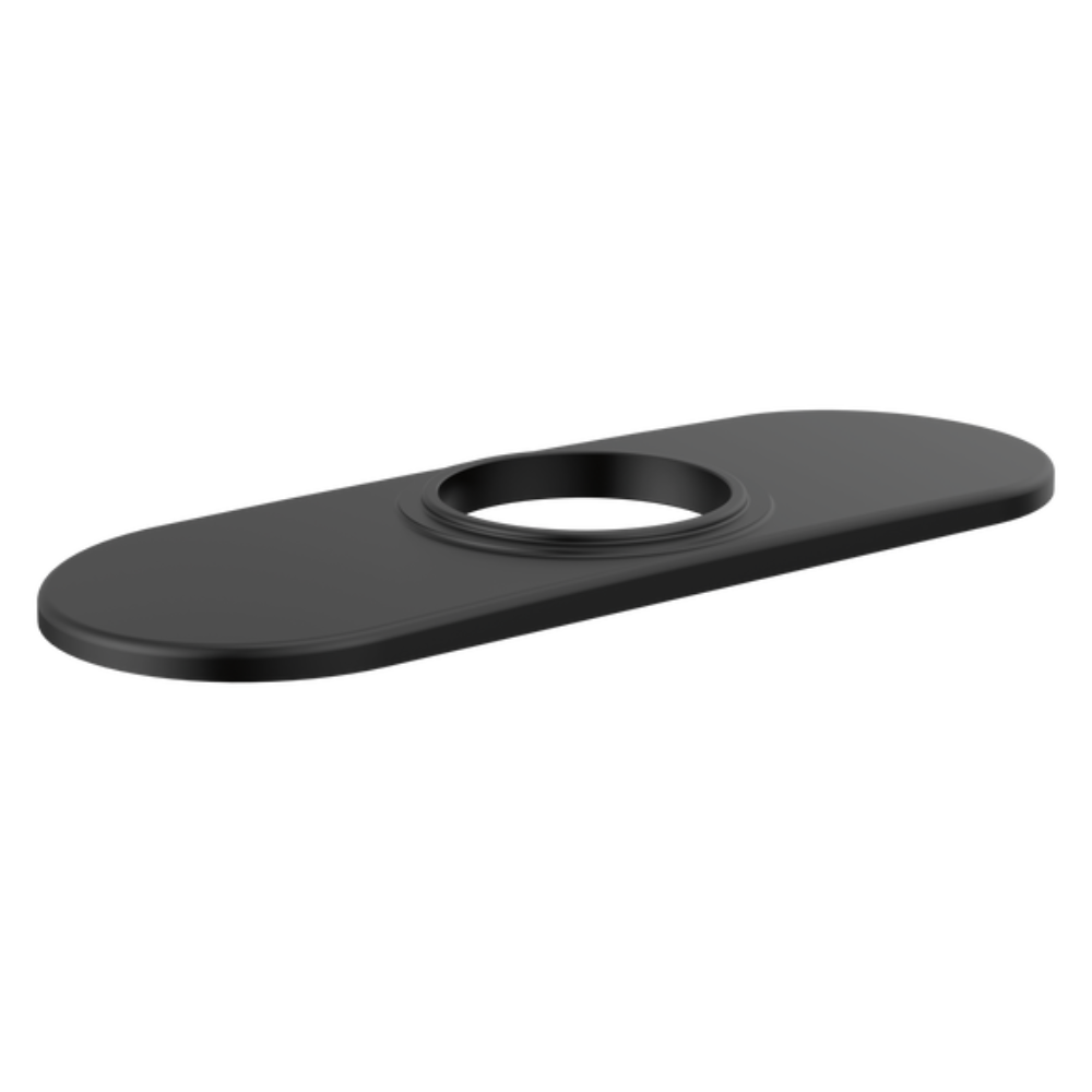Matte black escutcheon with elongated oval shape and circular center opening.