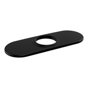 Matte black oval escutcheon with center circular opening for faucet installation.