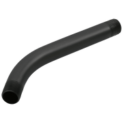 Matte black curved shower arm with threaded connection ends.
