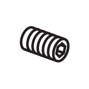 Black threaded set screw with hexagonal socket head on white background.