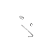 Stainless steel set screw, L-shaped hex key, and small round button component.
