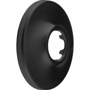 Matte black circular shower flange with central opening and curved edges.