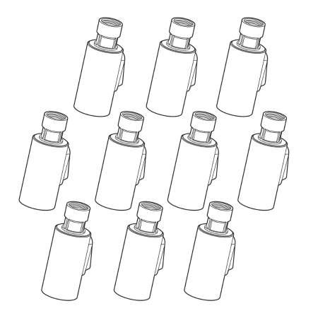 Ten white pull-down spray wand assemblies with threaded connectors arranged in rows.