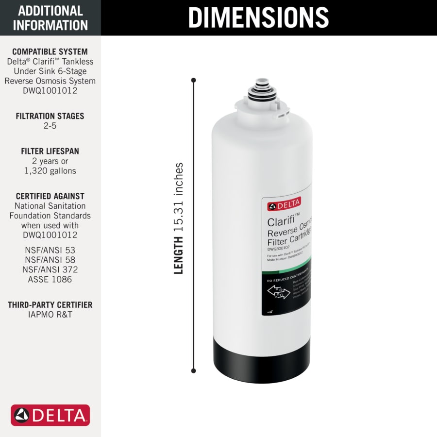 Delta Clarifi Reverse Osmosis Water Filter Replacement Cartridge - DWQ300102