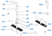 Exploded diagram of Delta Saylor Roman tub faucet components with numbered parts including gaskets, valve seats, spout, and h
