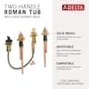 Brass bathroom faucet with two handles, flexible hose, and handheld showerhead attachment.