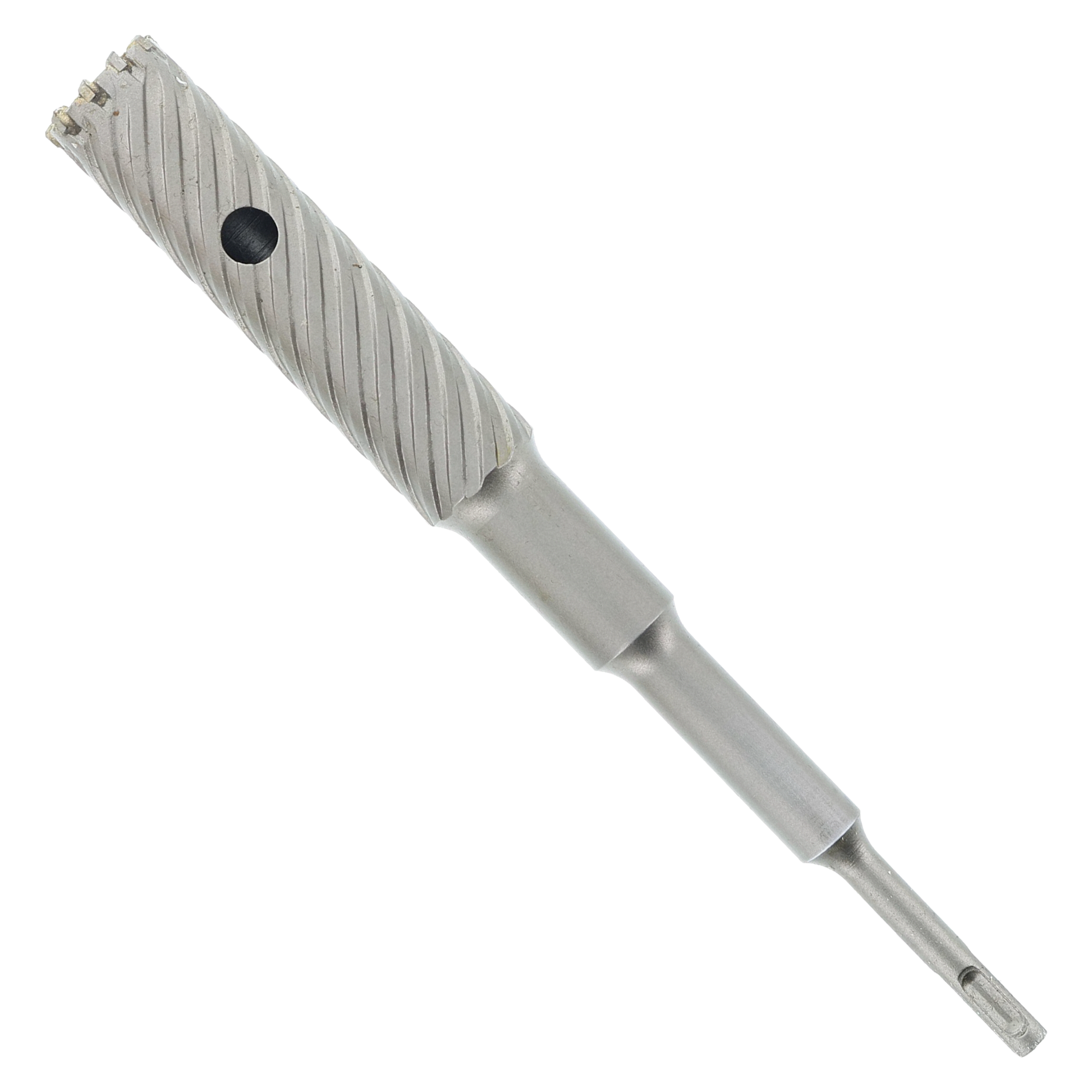 Diablo SDS-Plus rebar cutter with fluted cutting head and cylindrical shaft on white background.