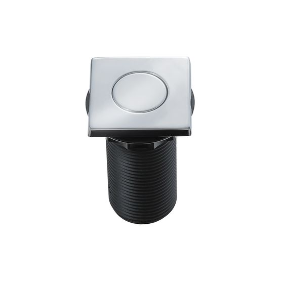 Square chrome air switch push button with oval center button and black cylindrical base.