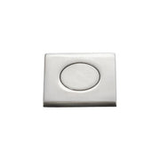 Square satin nickel air switch push button with oval depression in center.