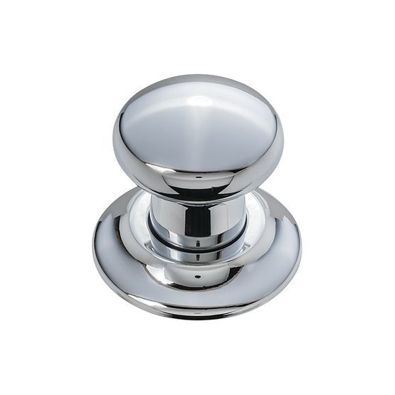 Polished chrome domed push button with wide circular base for air switch control.