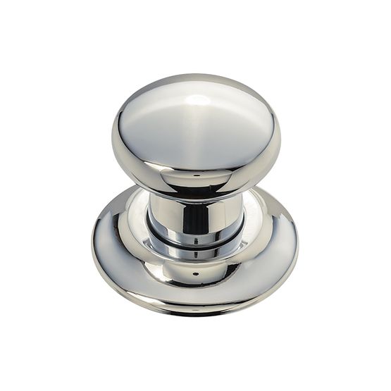 Polished nickel decorative air switch push button with rounded dome top and wide base collar.