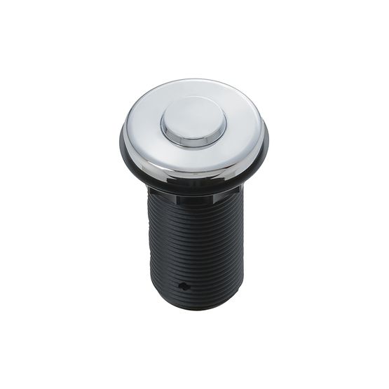 Chrome round air switch button with recessed center and black threaded mounting base.