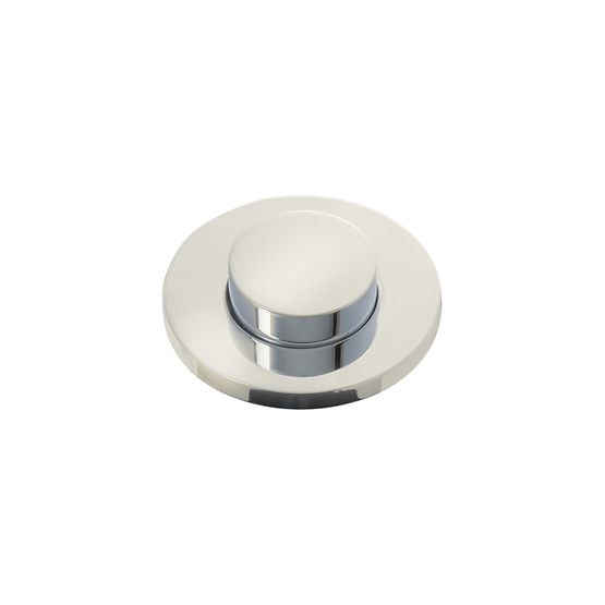Polished nickel air switch push button with tuxedo-style chrome band accent on round base.