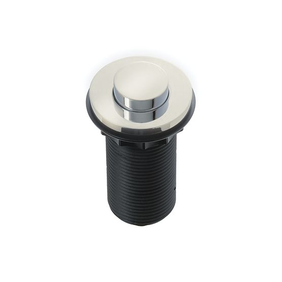 Polished nickel decorative air switch push button with tuxedo-style design and black threaded mounting base.