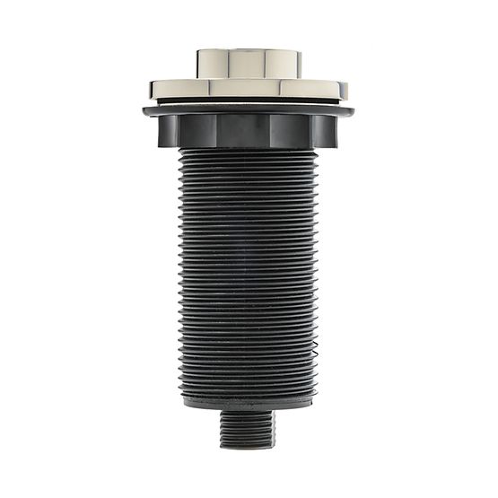 Polished nickel air switch push button with tuxedo-style top and black threaded valve body.