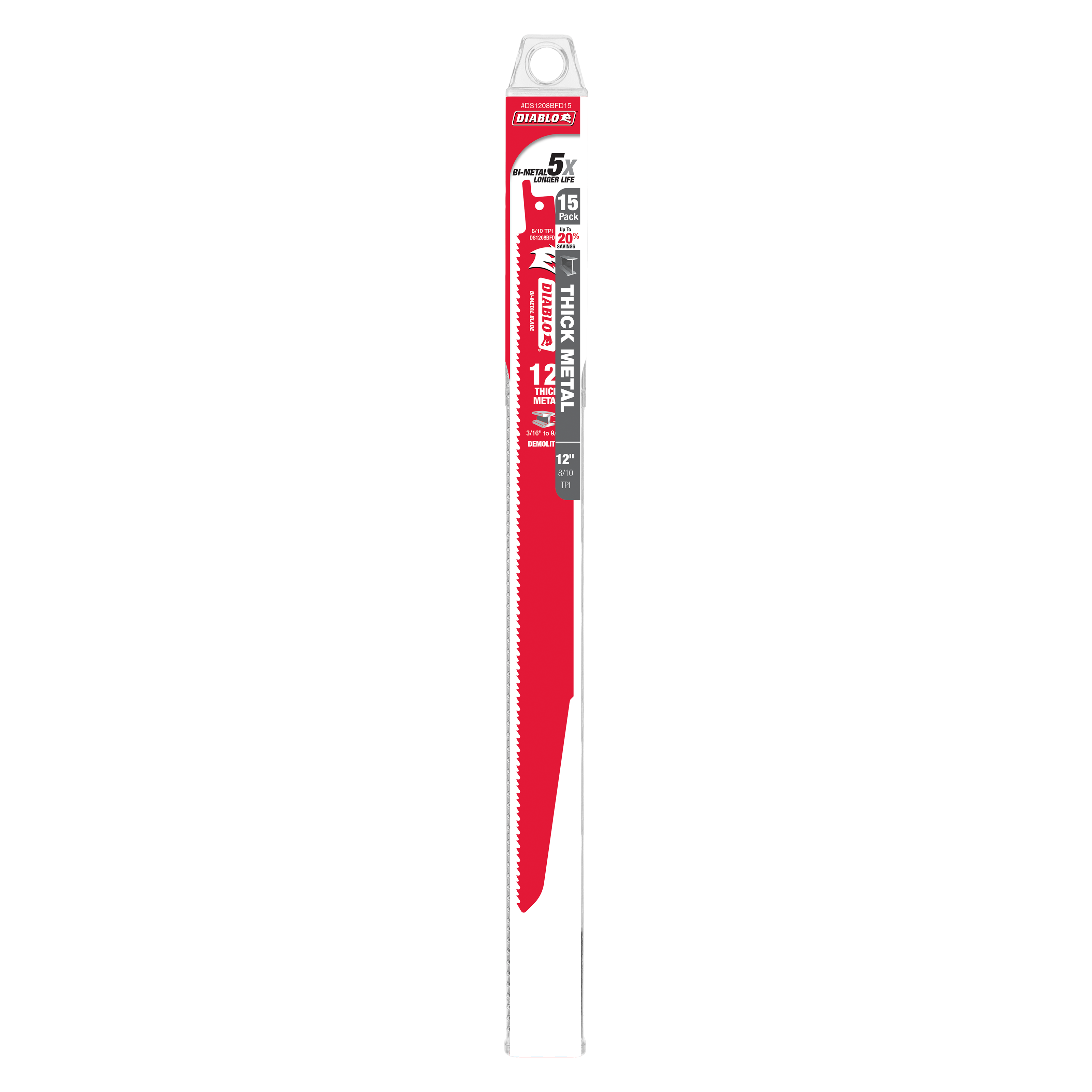 Diablo DS1208BFD15 12 in. Bi-Metal Recip Blade for Thick Metal/Demolition (3/16 in. to 9/16 in.) (15-Pack)