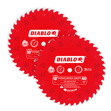 Diablo D1040UX 10 in. x 40 Tooth Ultimate General Purpose Saw Blade - 2 Pack