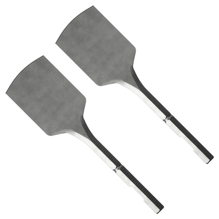 Two gray hex clay spade chisels with black handles arranged diagonally.