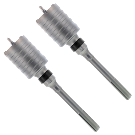 Two SDS-Max carbide-tipped core bits with cylindrical heads and metal shanks.