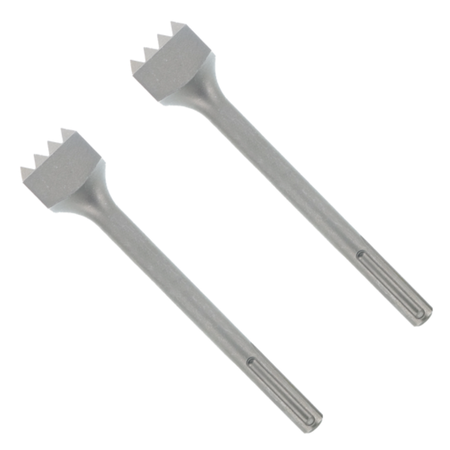 Two gray SDS-Max bushing tools with serrated heads and fluted shanks on white background.