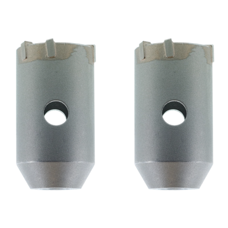 Two gray cylindrical SDS-Plus core bits with carbide-tipped tops and center holes.