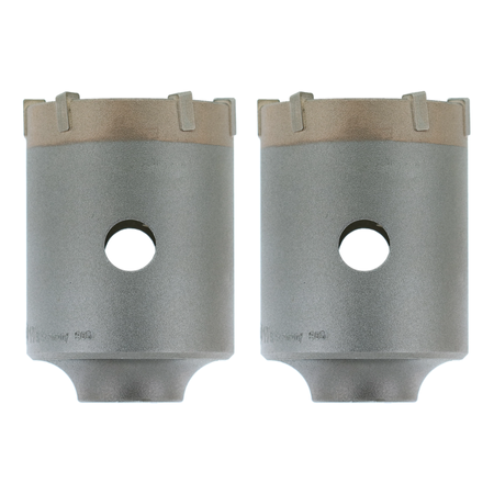Two gray carbide-tipped core bits with SDS-Plus shanks and segmented crowns.