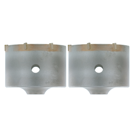 Two cylindrical carbide-tipped core bits with SDS-Plus shanks and center holes, shown side by side.
