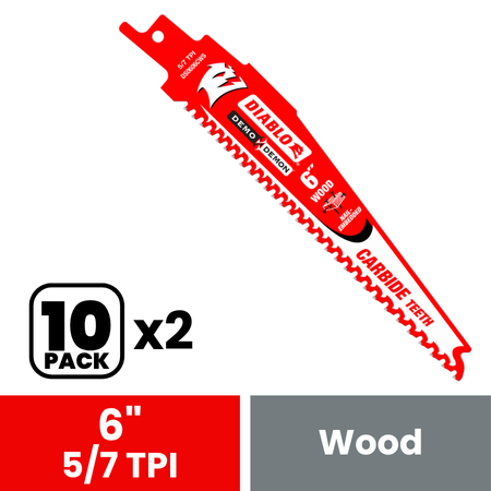 Diablo DS0606CWS10 6 in. Demo Demon Carbide Recip Blade for Nail-Embedded Wood (10-Pack)