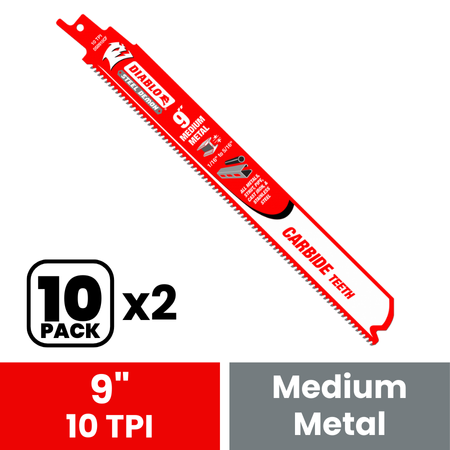 Diablo DS0910CF10 9 in. Steel Demon Carbide Recip Blades for Medium Metal (1/16 in. - 5/16 in.) Cutting (10-Pack) - 2 Pack