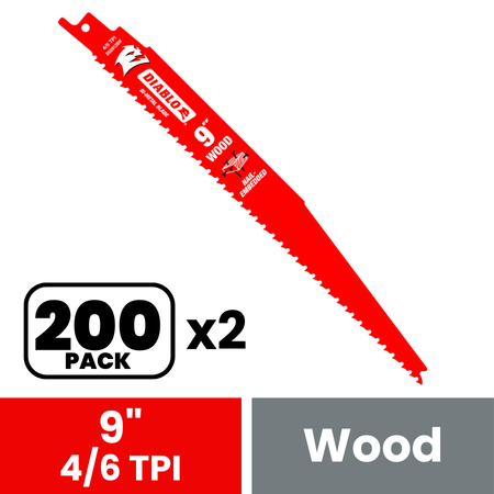 Diablo DS0912BW200 9 in. Bi-Metal Recip Blade for Nail Embedded Wood (200-Pack)
