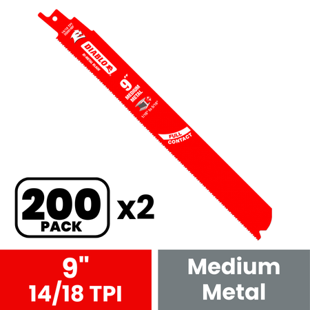 Diablo DS0914BF200 9 in. Bi-Metal Recip Blade for Medium Metal Cutting (1/16 in. to 5/16 in.) (200-Pack)