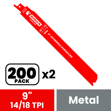 Diablo DS0914WBF200 9 in. Bi-Metal Recip Blade for Auto Dismantling (Cuts Metals 1/16 in. to 5/16 in.) (200-Pack) - 2 Pack