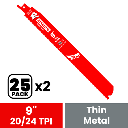 Diablo DS0920BF25 9 in. Bi-Metal Recip Blade for Thin Metal (Less than 1/8 in.) (25-Pack)