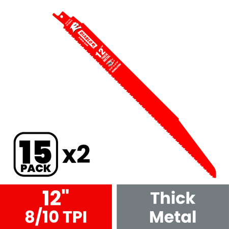 Diablo DS1208BFD15 12 in. Bi-Metal Recip Blade for Thick Metal/Demolition (3/16 in. to 9/16 in.) (15-Pack)