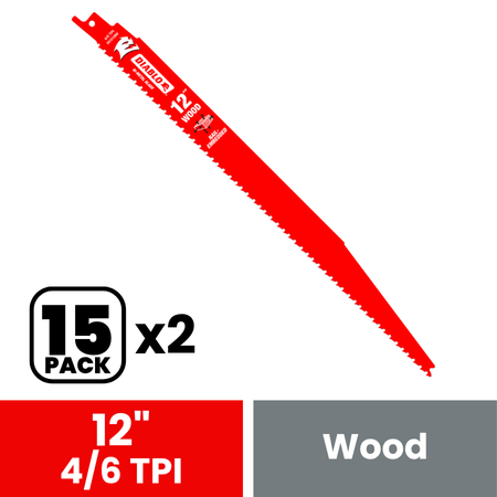 Diablo DS1212BW15 12 in. Bi-Metal Recip Blade for Nail-Embedded Wood (15-Pack) - 2 Pack