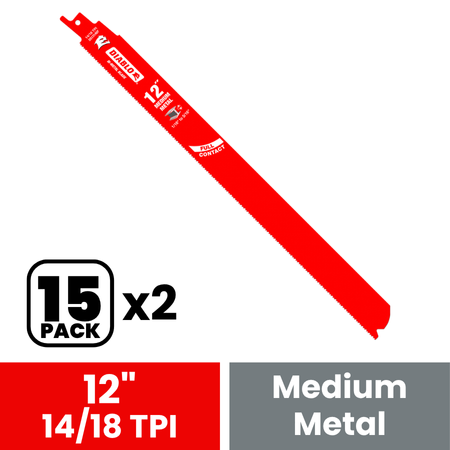 Diablo DS1214BF15 12 in. Bi-Metal Recip Blade for Medium Metal Cutting (3/32 in. to 5/16 in.) (15-Pack)
