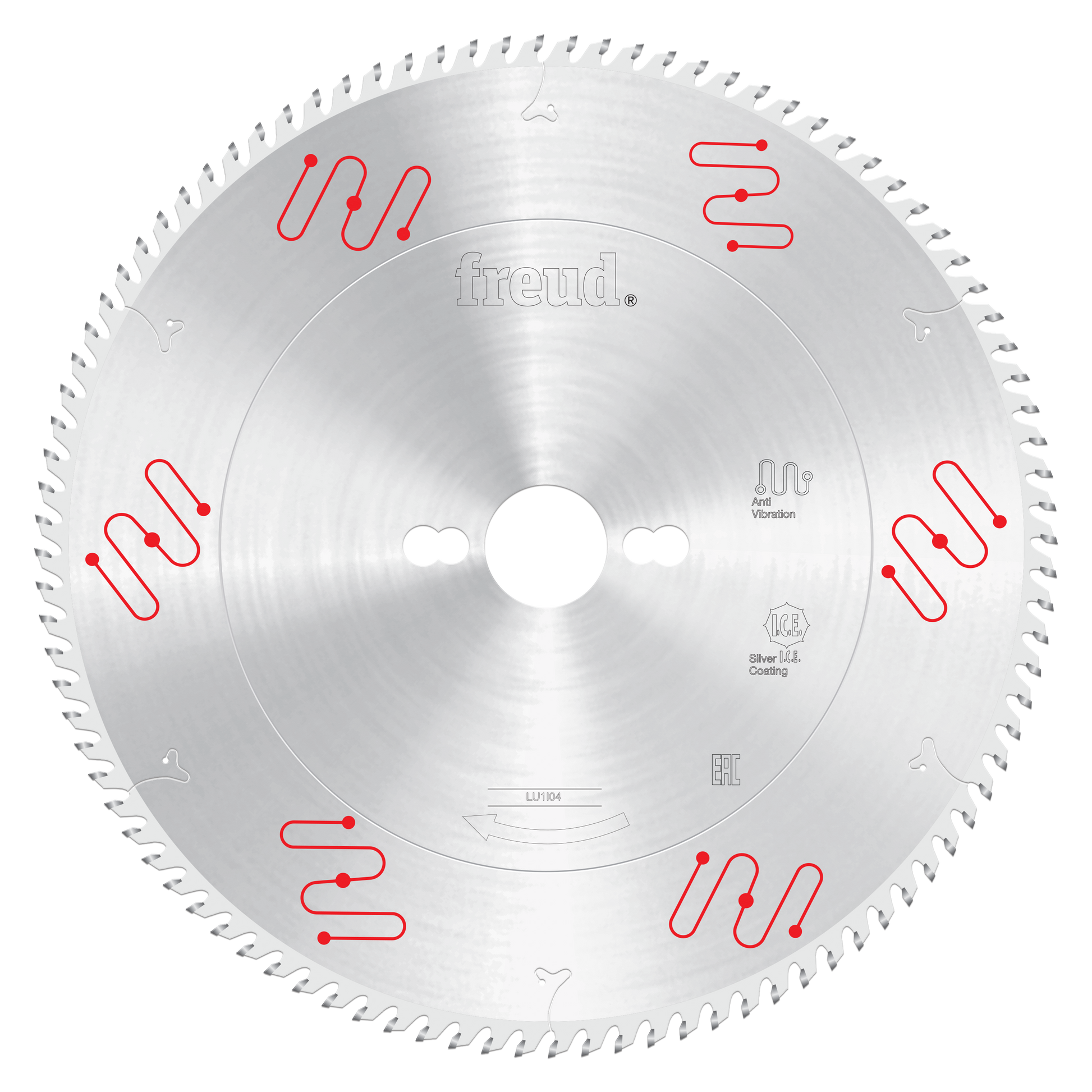 Freud 250mm circular saw blade with carbide-tipped teeth and center arbor hole, viewed from front.