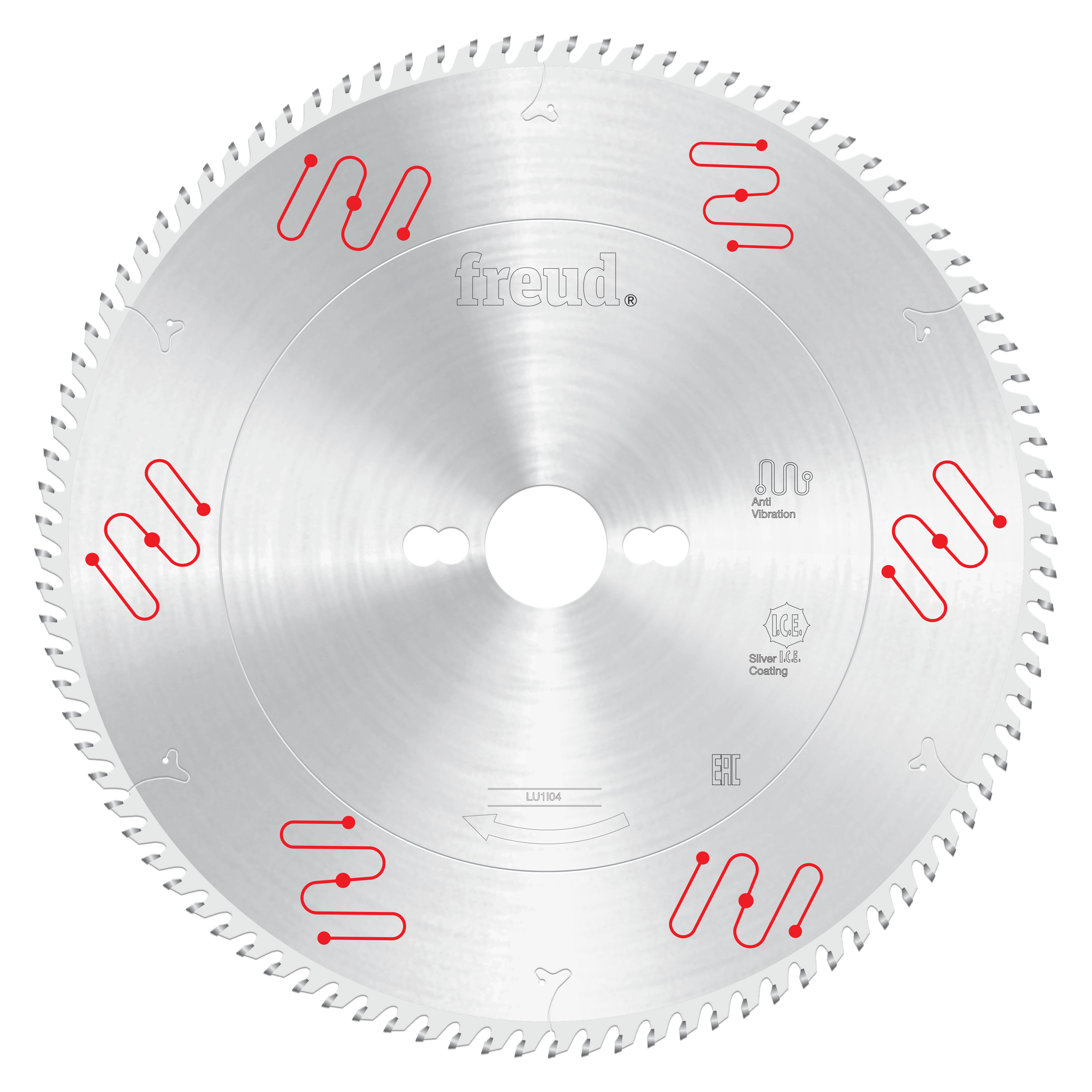 Freud 250mm circular saw blade with carbide-tipped teeth and center arbor hole, viewed from front.